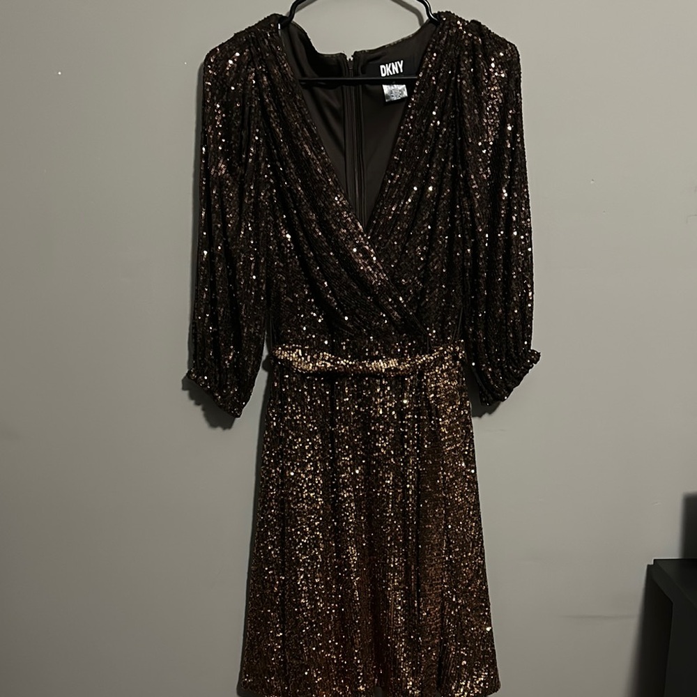 DKNY Women's Ombre-sequin Fit & Flare Wrap Dress - Picture 2 of 4